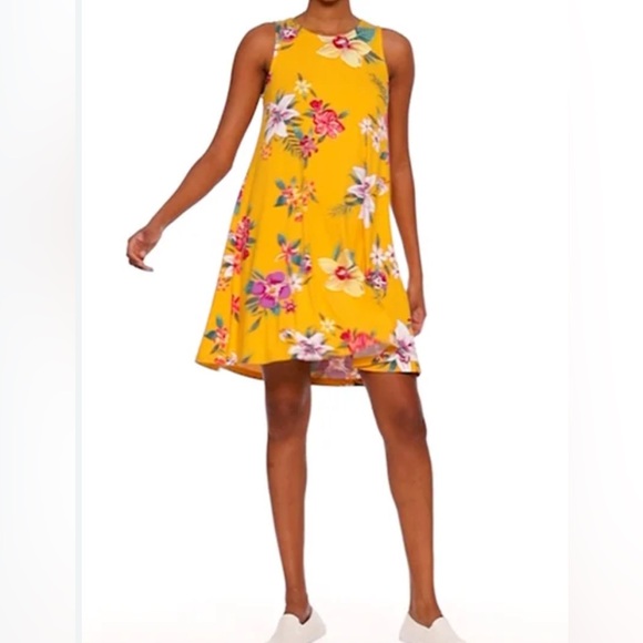 Old Navy Dresses & Skirts - Old Navy Floral Mini swing Dress Yellow Purple L floral viscose tropical summer